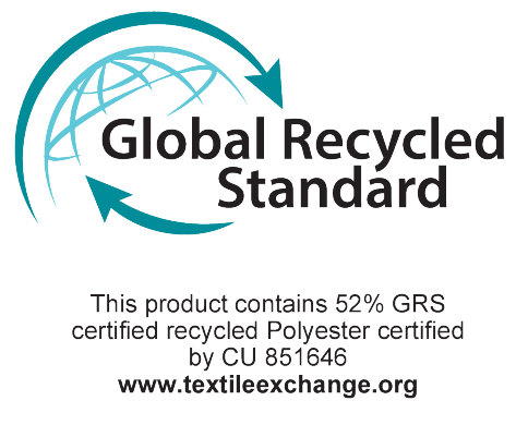 Global Recycled Standard: 52% GRS certified recycled Polyester certified by CU 851646.