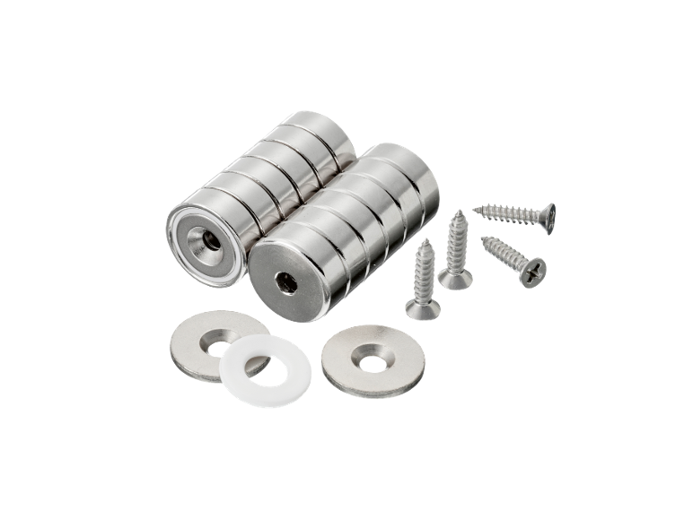 Set of magnets with screws and washers for mounting.