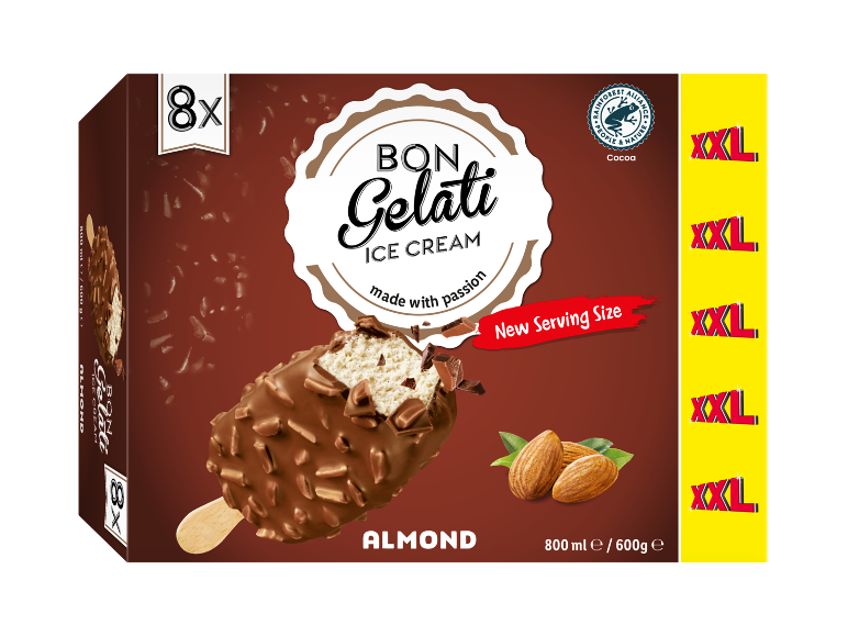 Ice cream sticks with almond and chocolate coating, 8-pack, new serving size.