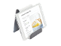 Tablet displaying a lemon meringue pie recipe, held by a grey stand.