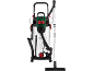 Wet and dry vacuum cleaner with stainless steel tank and accessories.