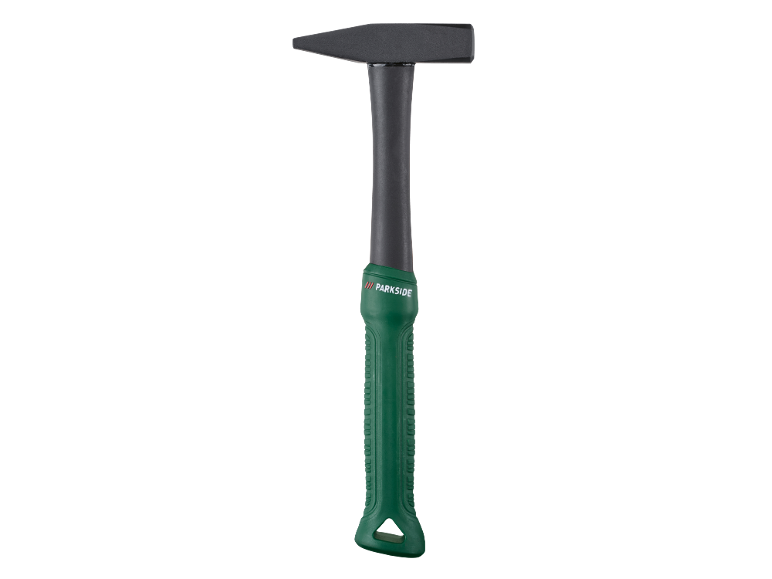 Hammer with a green handle and a black head.