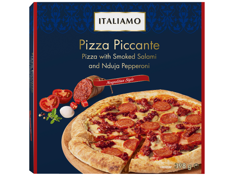 Pizza Piccante with Smoked Salami and Nduja Pepperoni, Neapolitan Style, 398g.