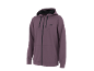 Purple zip-up hoodie with a black logo on the chest.
