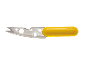 Stainless steel cheese knife with a yellow handle.