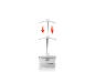 White vertical garment steamer with adjustable hanger and arrows indicating movement