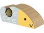 Fish-shaped cat toy with cardboard scratcher and catnip ball.
