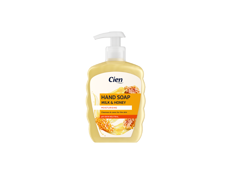 Milk & honey hand soap with dispenser, moisturizing and pH-skin neutral.