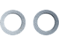 Two grey abrasive discs on a black background