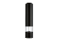 Black electric salt or pepper grinder with a transparent section and lock/unlock symbols.