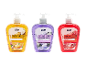 Three moisturizing liquid soaps with coconut and passion fruit, elderflower, and pomegranate scents.