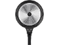 Bottom of a frying pan with an induction base and a black handle.