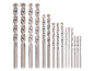 Set of masonry drill bits in various sizes, arranged from largest to smallest.