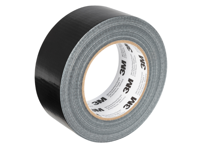 Black duct tape with text 'Germanland GmbH, Carl-Schurz-Straße 1, 41453 Neuss, Germany'.