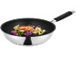 Frying pan with chicken breast and colorful cauliflower and broccoli.
