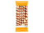 Orange packaging of vanilla-flavored wafer rolls, with 62.5% vanilla cream.