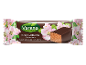 Glazed curd cheese bar chocolate flavour, with pink apple blossoms.