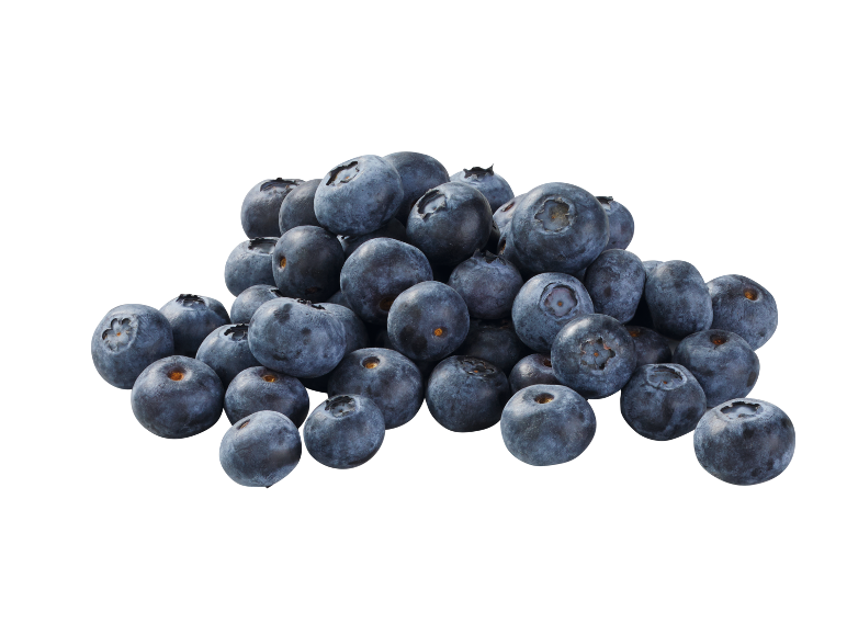 Pile of fresh blueberries on a black background.