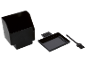 Black window cleaning set with brush, dustpan, and container.