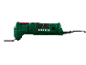 Green multi-tool with a saw blade attachment and a black power cord.