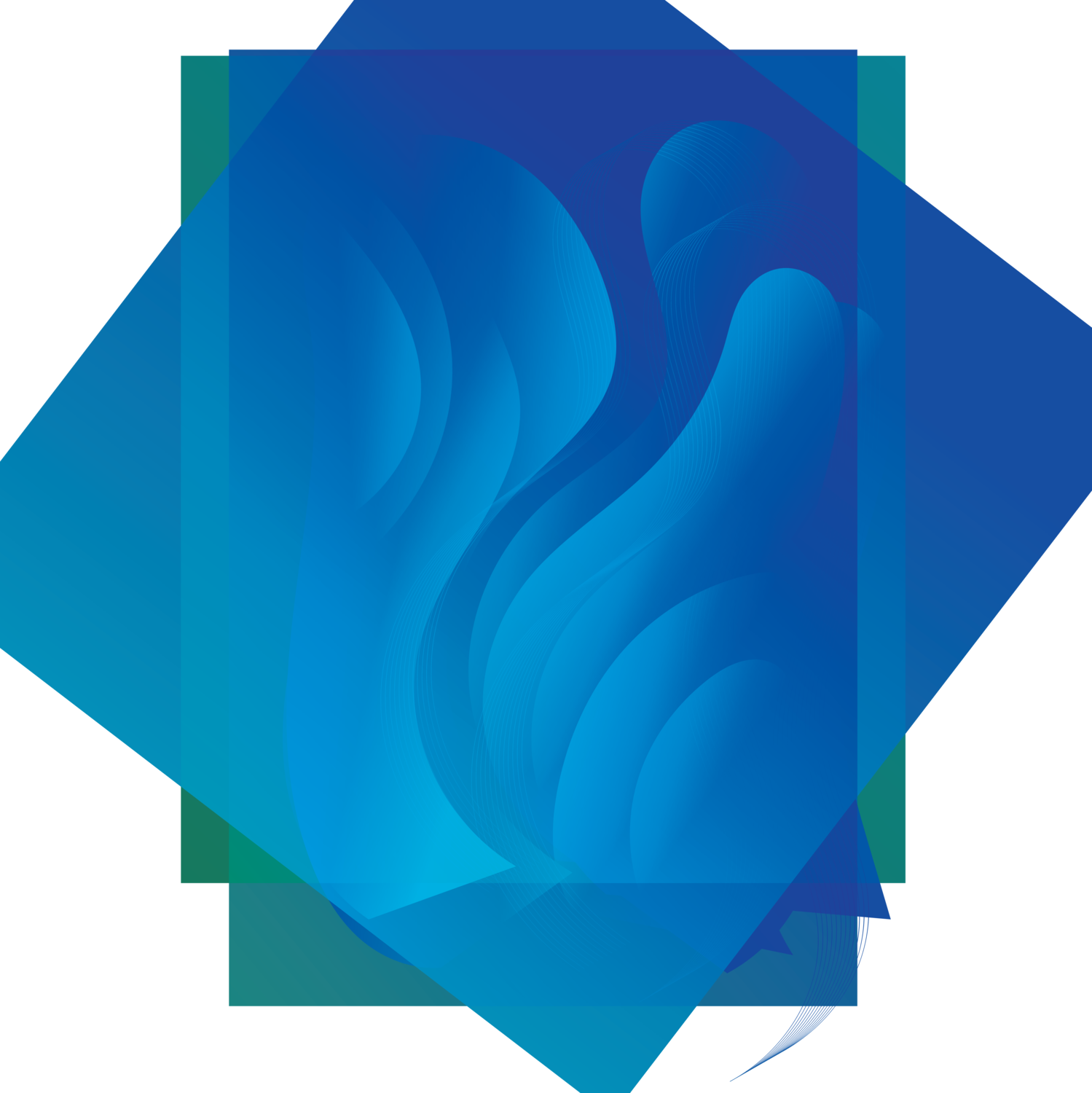 Abstract blue and green design with wavy patterns.