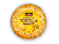 Mexican style tortilla with frijoles, packaged, with potatoes and beans on the label.