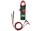 Digital clamp meter with test leads, displaying 000.1 mV.