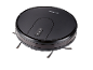 Black robotic vacuum cleaner with power, home, and spiral buttons.