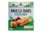 Hazelnut muesli bars, 8 per pack, 200g, with no added sugar and nutritional information.