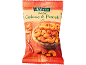Roasted cashews and peanuts with chili flavor in a red and beige bag.