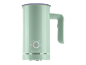 Light green milk frother with a handle and an illuminated power button.