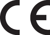 CE mark, indicating conformity with European standards.