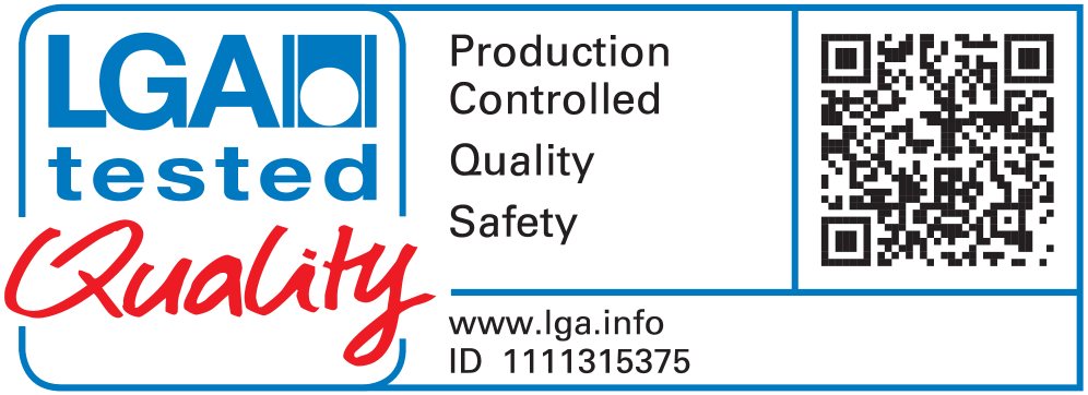 Tested seal: Production Controlled, Quality, Safety. www.lga.info ID 111315375.