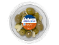 Green olives with almonds in a transparent container, 150 g