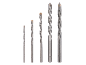 Set of five concrete drill bits in various sizes (4, 5, 6, 8, 10 mm) on a black background.
