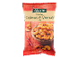 Bag of roasted cashews and peanuts with chili on red wood.