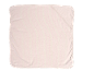 Pink baby blanket with a hood and subtle stripes.