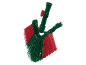 Red and green outdoor broom with an adjustable head and a small brush attachment.