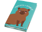 Sticky notes and notepad set featuring a cute cartoon capybara on a turquoise cover.