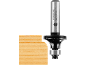 Edge router bit with ball bearing and wood piece with rounded edge
