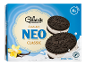 Box of chocolate sandwich ice cream with vanilla cream, 4 pieces.