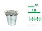 Succulent plant in metal pot with measuring scale