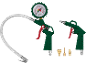 Tire inflation gun with pressure gauge and compressed air gun with accessories.