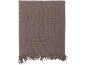 Brown throw blanket with fringes, tightly woven texture.