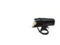Black bicycle light with an illuminated front and buttons on top.