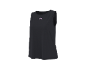 Women's black sports tank top with a small pink logo on the chest.