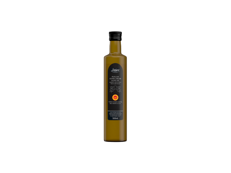 Puglian extra virgin olive oil in a 500ml bottle, perfect with cold meats or pasta.