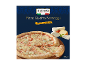 Quattro Formaggi pizza with cheeses and tomatoes, packaged, with 'Baked in a wood-fired oven' text.