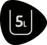 Black badge with a stylized container holding the text '5L'.