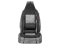 Black and grey car seat cover with white details and mesh texture.